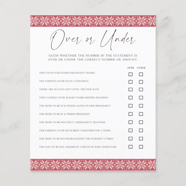 Jeux de Baby Shower 'Au-Dessus et en Dessous/Plutô (Devant)