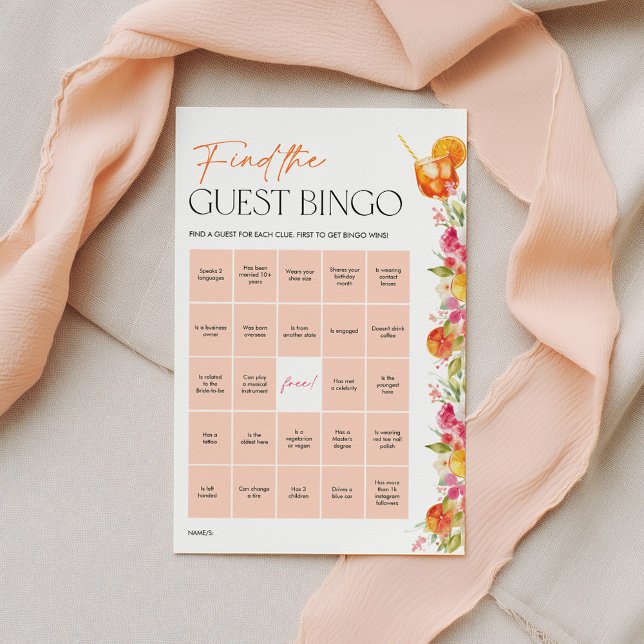 Jeux de Baby Shower Bingo Invité Citrus Spritz (Find the Guest Bingo | Love at first Spritz | Citrus Bridal Shower Game )