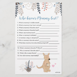 Jeux de Baby Shower Boho Kangaroo Boy Qui Connaît