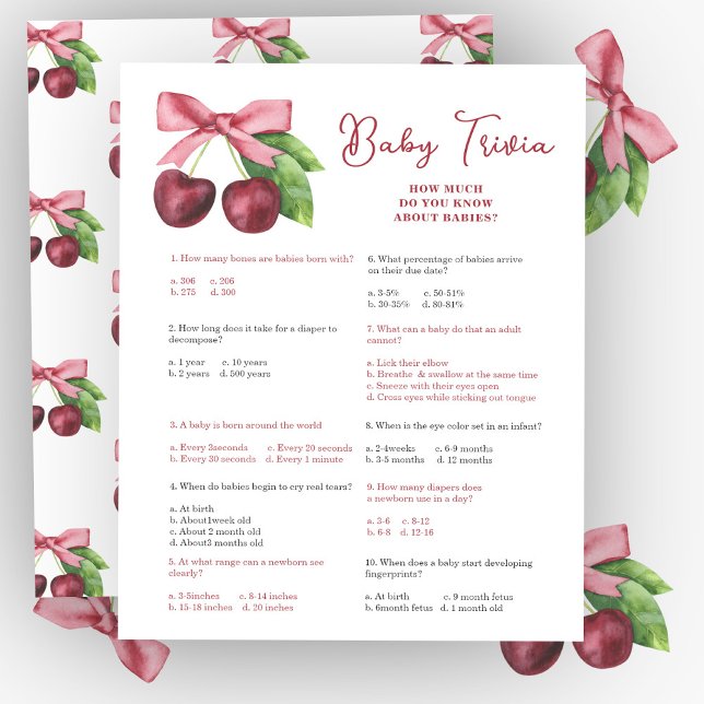 Jeux de baby shower Cerises Bébé jeu de trivia (Créateur téléchargé)
