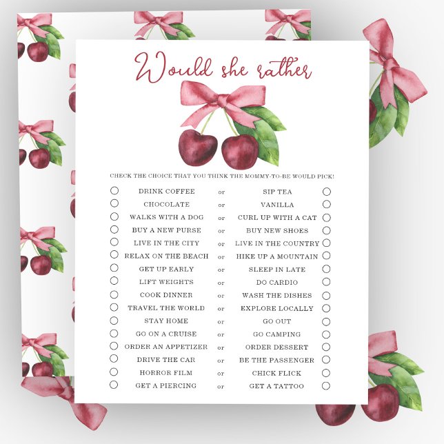 Jeux de baby shower Cerises 'Would she rather' (Créateur téléchargé)