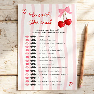 Jeux de Baby Shower Cherry Pink 'Il a dit, elle a