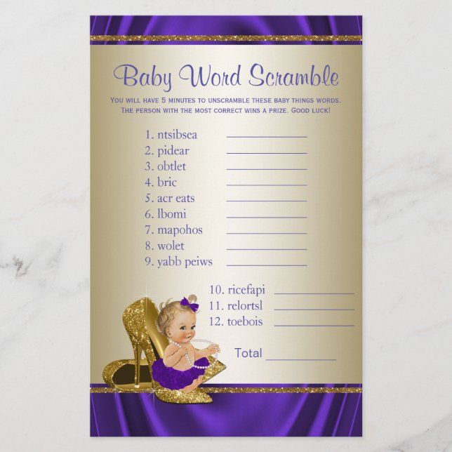 Jeux de Baby Shower Fille Violet et Or (Devant)