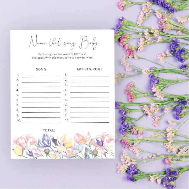 Jeux de baby shower Fleur sauvage devinez le nom d (Créateur téléchargé)
