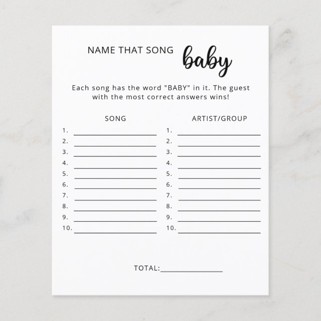 Jeux de baby shower "Nommez cette chanson" (Devant)