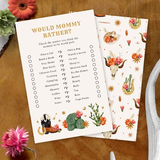 Jeux de Baby Shower Occidentaux (Baby Shower Western Theme Game Card by Painted Paperie
)