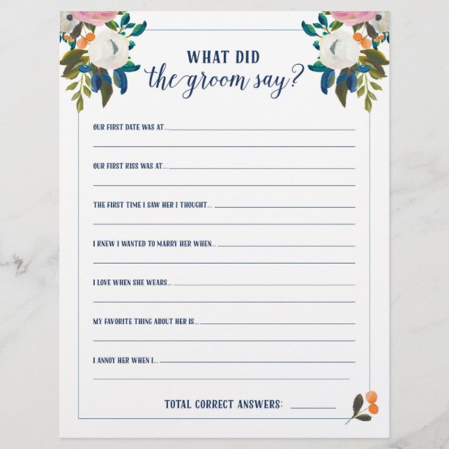 Jeux de Baby Shower Que dit le marié (Devant)