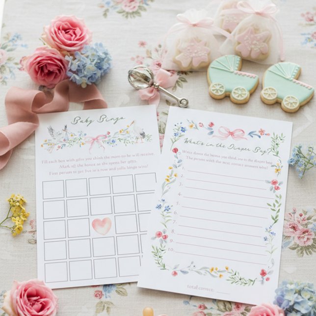 Jeux de Baby Shower Rose Héritée et Cigogne (Créateur téléchargé)