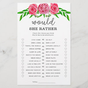 Jeux de baby shower « Roses Would she rather »