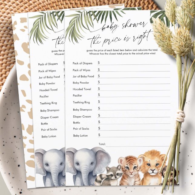 Jeux de Baby Shower Safari garçon Prix est juste (Baby Boy Shower The Price is Right, Safari Animals Themed baby Shower Game.)