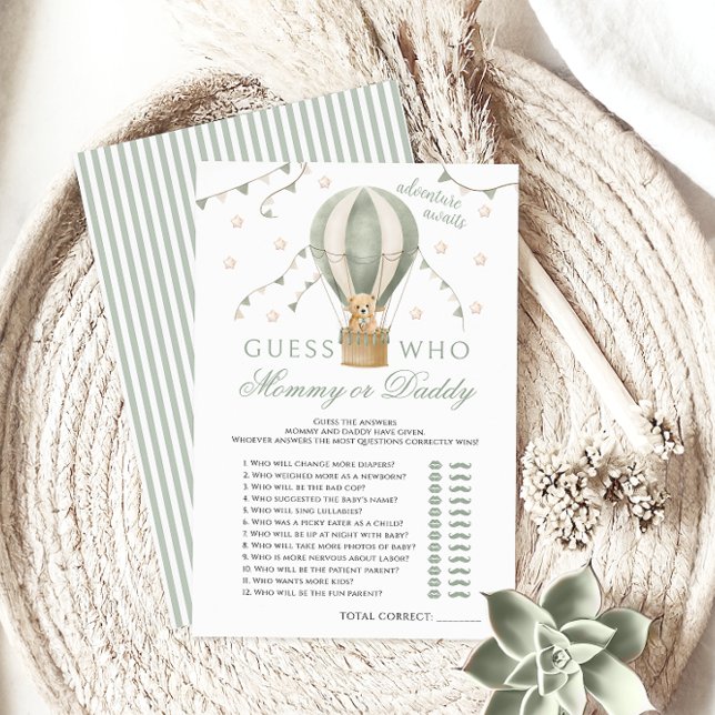 Jeux de Baby shower vert maman ou papa Air Balloon (Créateur téléchargé)