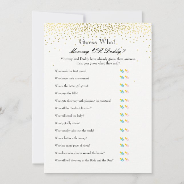 Jeux de baby shower - Voeux pour bébé et Devinez q (Devant)