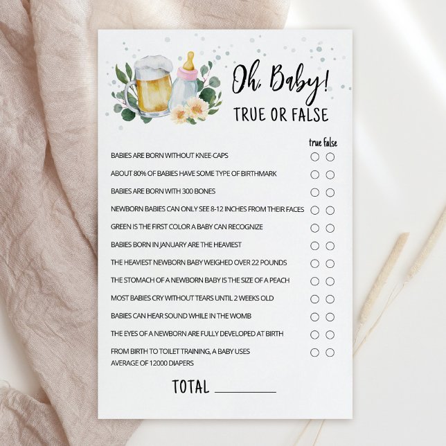 Jeux de bébé Greenery Baby Is Brewing True Or Fals (Greenery and Beer Baby Brewing Baby Shower Oh Baby True or False Game)