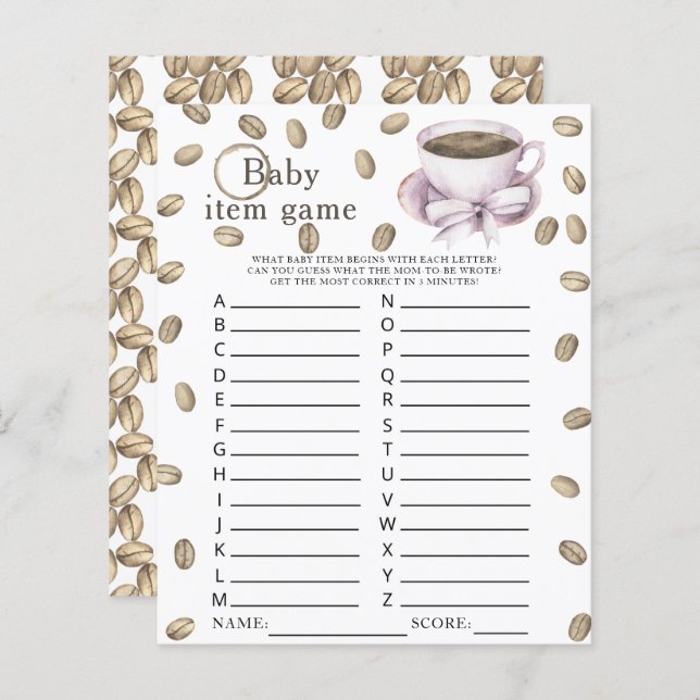 Jeux de bébé pour la douche de bébé autour du café (Devant / Derrière)