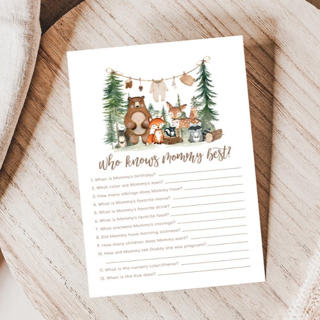 Jeux de Bébé sur les Animaux de la Forêt: Qui Conn (Woodland Animals Adventure Awaits Rustic Baby Shower Game)