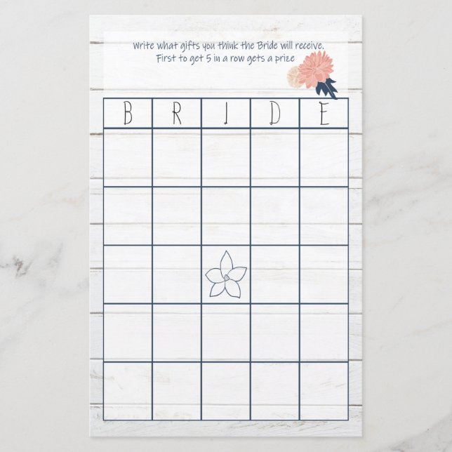 Jeux de Bingo de mariage rose et marine (Devant)