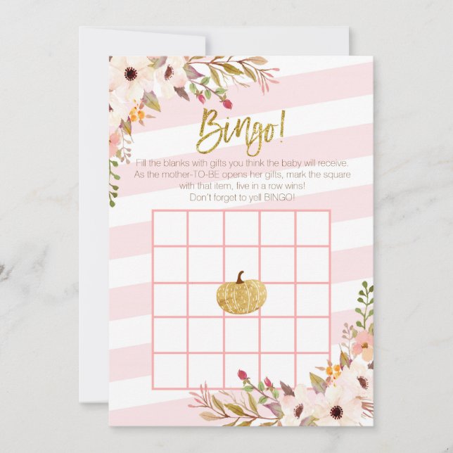 Jeux de Bingo pour Baby Shower Pink Gold Pumpkin (Devant)
