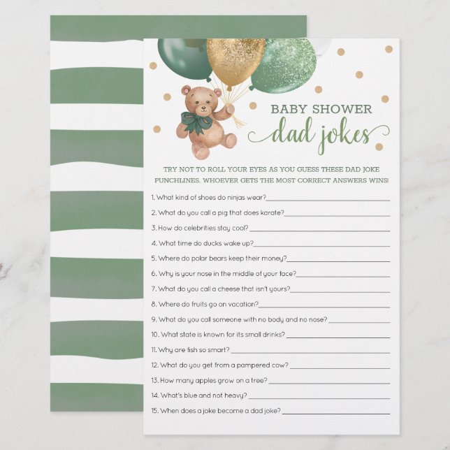 Jeux de blagues de papa pour Baby Shower Vert Saug (Devant / Derrière)