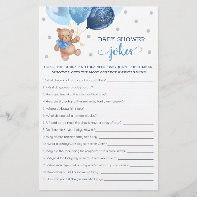 Jeux de blagues pour Baby Shower Ours en peluche B (Devant)