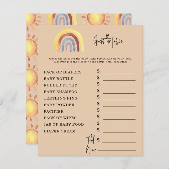 Jeux de Boho Rainbow Party | Jeu devis de prix (Devant / Derrière)