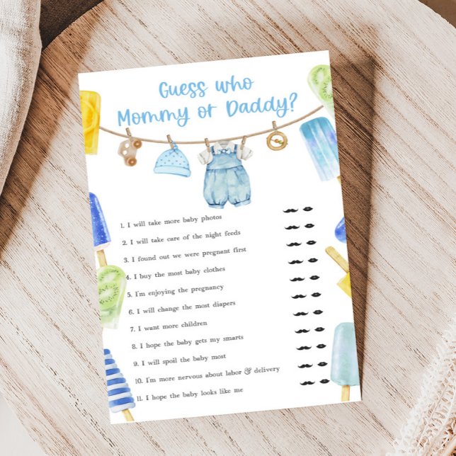 Jeux de devinette Baby Shower Popsicle Boy (Ready to Pop Popsicle Baby Shower Game)