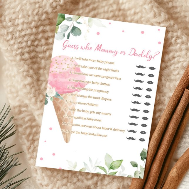 Jeux de devinette de glace rose Maman ou Papa (Girl Ice Cream Baby Shower Guess Who Mommy or Daddy Game)