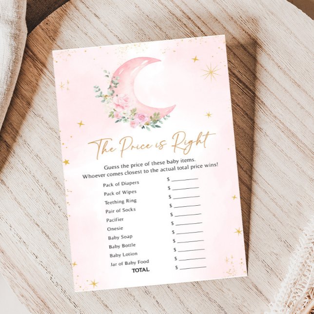 Jeux de devinette de nom de Baby Shower Lune Rose  (Floral Monn and Stars Baby Shower Game)