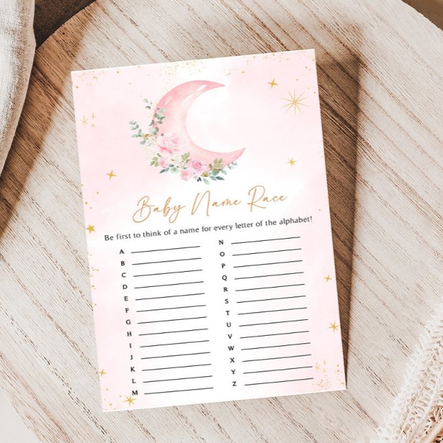 Jeux de devinette de nom de bébé Shower Rose Lune  (Floral Monn and Stars Baby Shower Game)