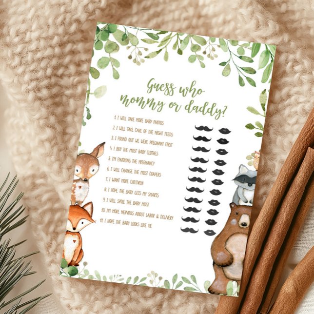 Jeux de devinette Maman ou Papa en forêt verdoyant (Woodland Animals Baby Shower Guess Who Mommy or Daddy Game)