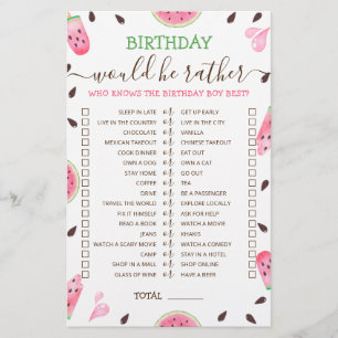 Jeux de fête d'anniversaire éditable Watermelon Wo