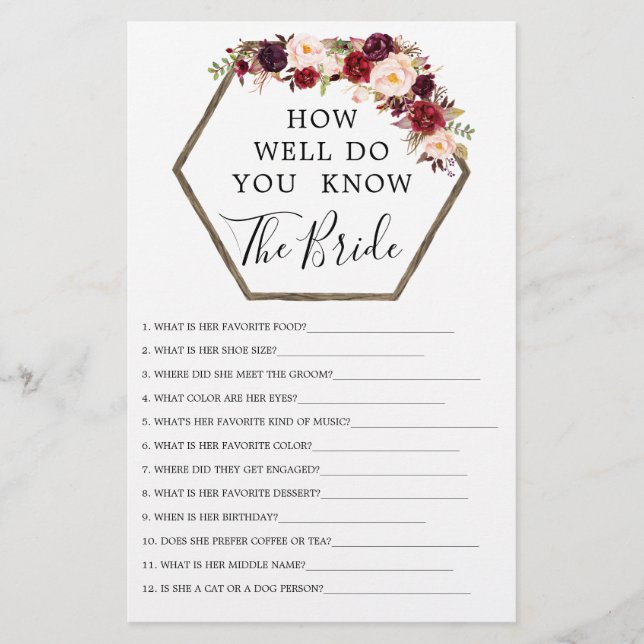 Jeux de Fête de Mariage Bohème Bourgogne Double Fa (Devant)