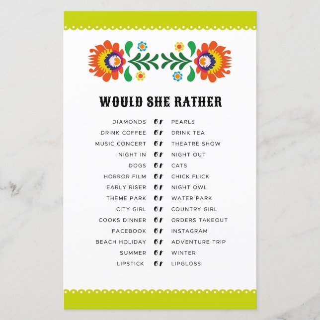 Jeux de Fête de Mariage Elle Préférerait Fiesta (Devant)