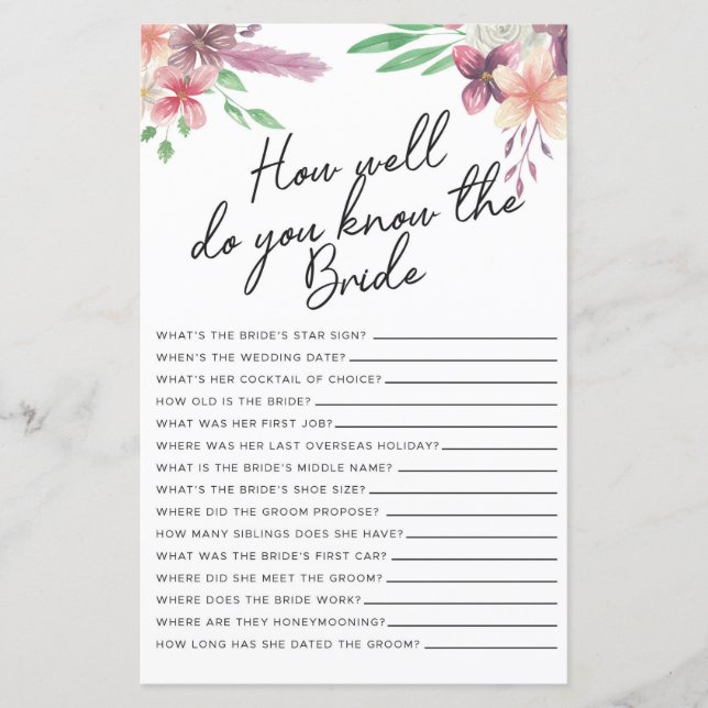 Jeux De Fête des mariées À Quel Point Connaissez-V (Devant)