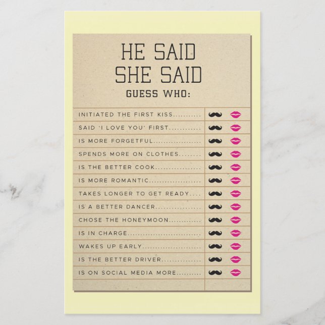 Jeux De Fête des mariées Il A Dit Qu'Elle A Dit Ca (Devant)