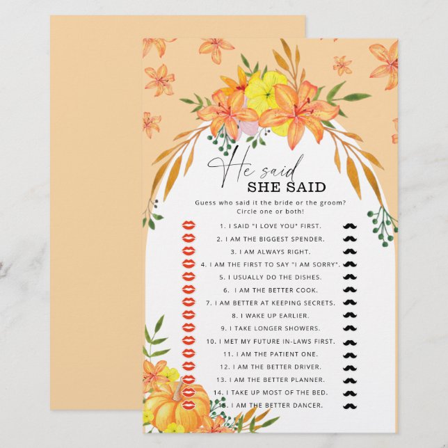 Jeux De Fête des mariées Il A Dit Qu'Elle A Dit Ci (Devant / Derrière)