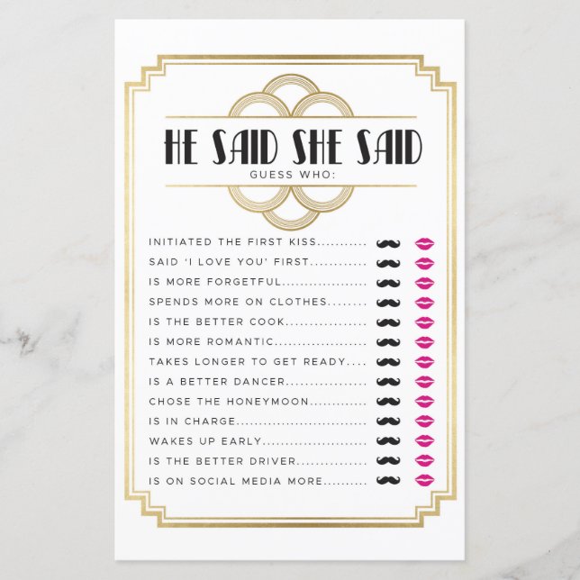 Jeux De Fête des mariées Il A Dit Qu'Elle A Dit Je (Devant)