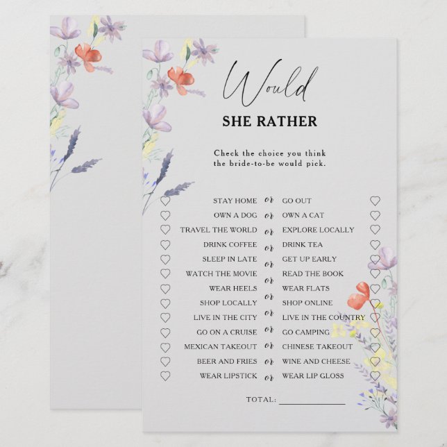 Jeux de fleurs bohèmes pour enterrement de vie de  (Devant / Derrière)