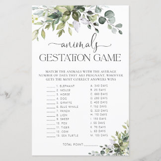 Jeux de gestation d'animaux pour Baby Shower Green