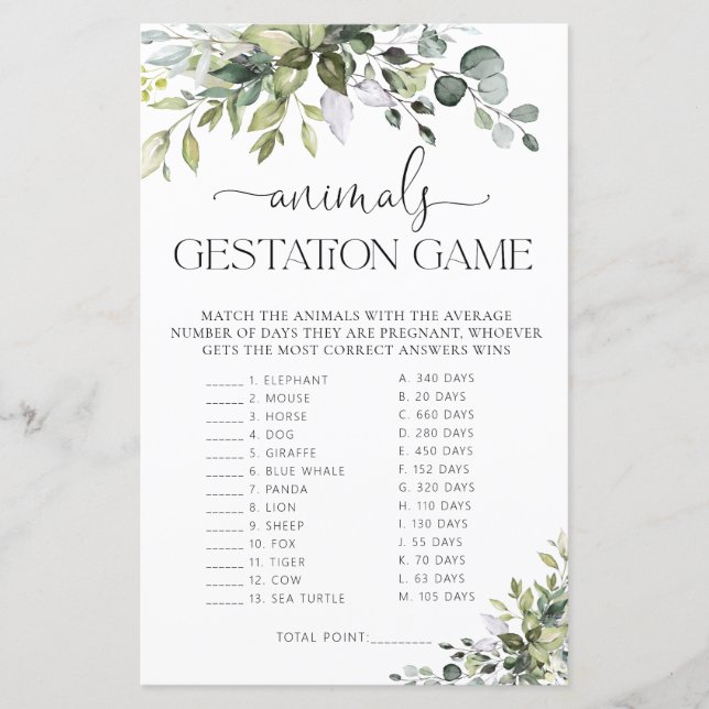Jeux de gestation d'animaux pour Baby Shower Green (Devant)