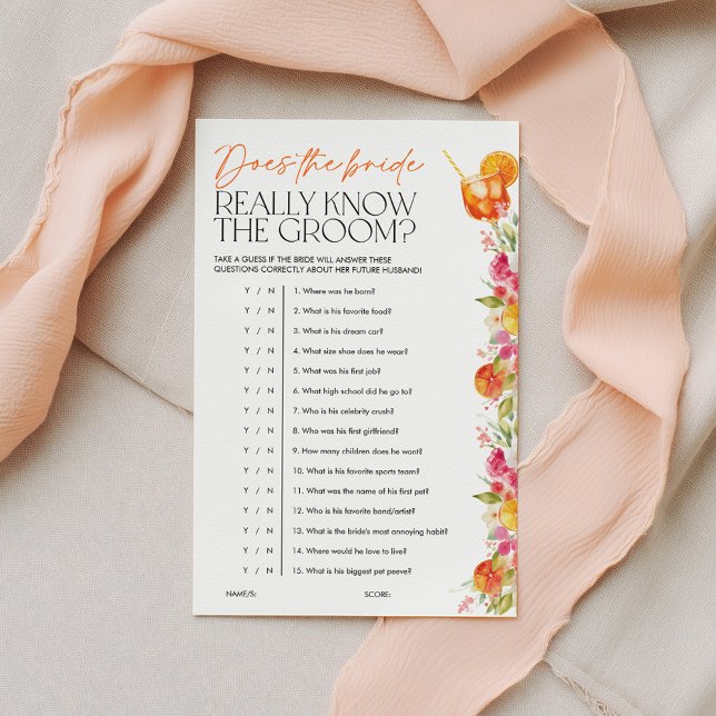Jeux de Mariage Citrus Spritz la Mariée Connaît-el (Does the Bride really know the groom? First spritz Bridal Shower Game )