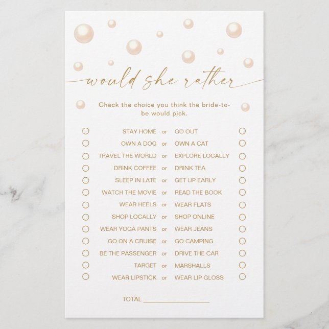 Jeux de Mariage Perles et Prosecco Would She Rathe (Devant)