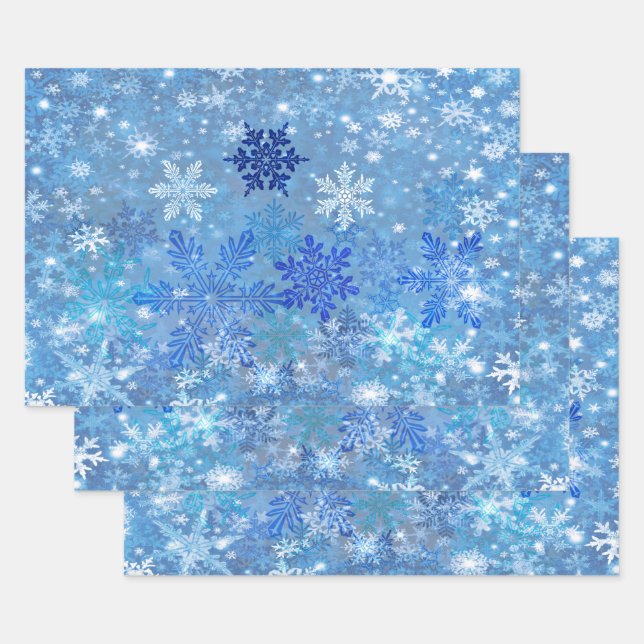 Jeux de papier à envelopper design Blue White Snow (Lot)