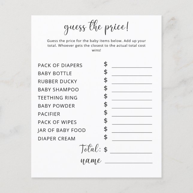 Jeux de parties | Jeu de devis de prix (Devant)