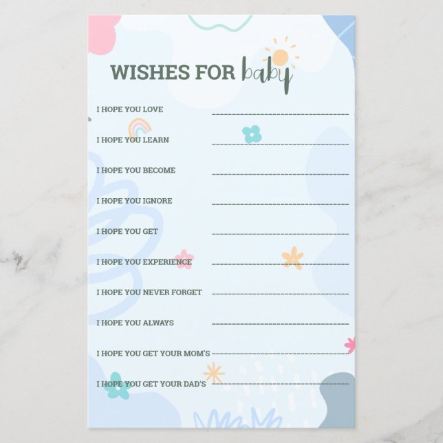 Jeux de Prédiction pour une Baby Shower d'un Bébé  (Devant)