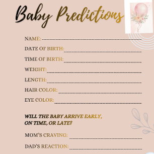 Jeux de prédictions de Baby Shower rose blush ludi