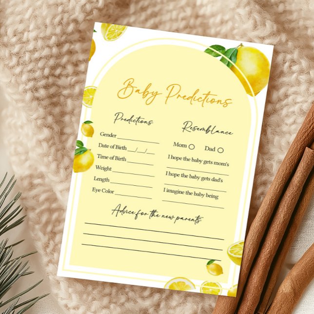 Jeux de prédictions pour bébé Shower Citron Citrus (Sweet Little One Citrus Baby Shower Baby Predictions Game)