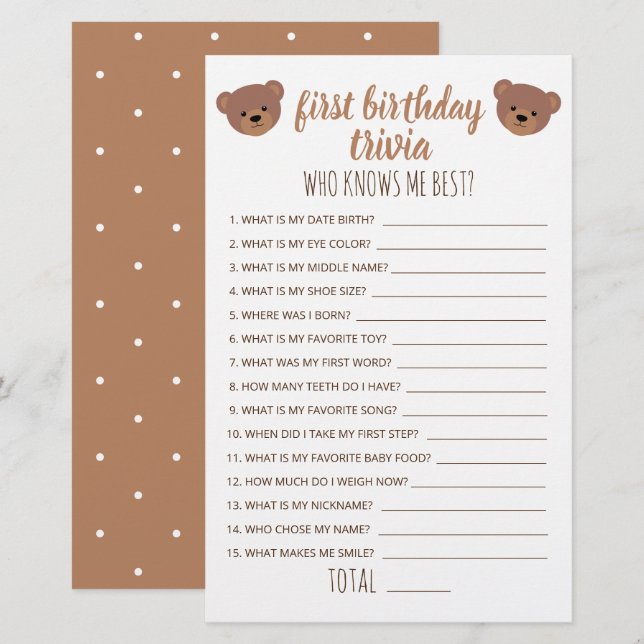Jeux de questions sur le premier anniversaire Qui  (Devant / Derrière)