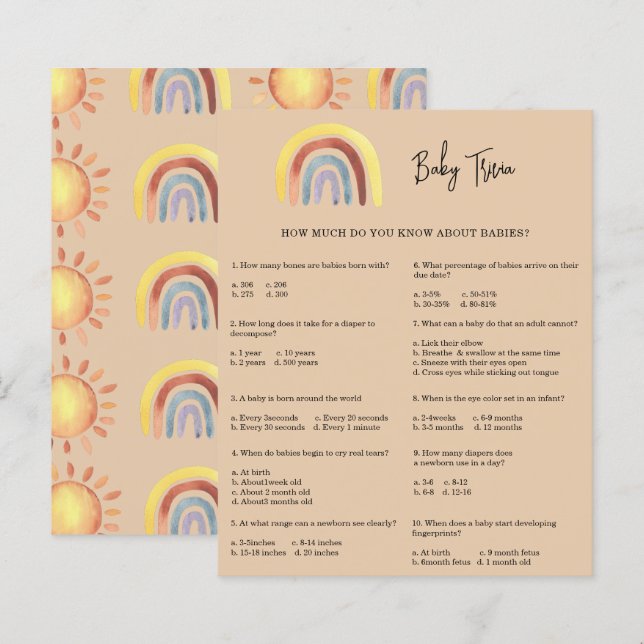 Jeux de quiz bébé arc-en-ciel Boho | Jeu de baby s (Devant / Derrière)