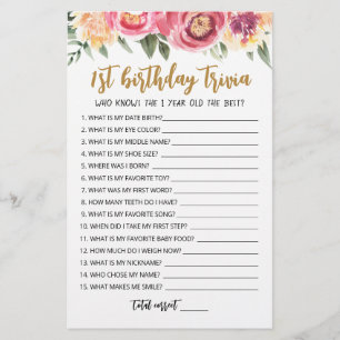 Jeux de quiz pour 1er anniversaire modifiable