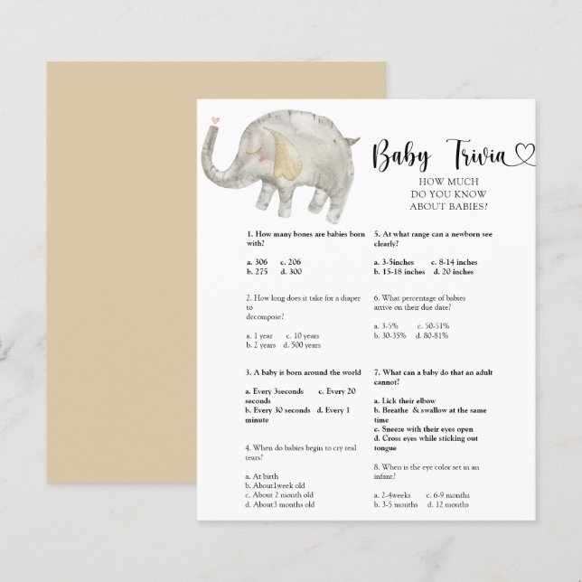 Jeux de quiz sur bébé éléphant | Jeu de baby showe (Devant / Derrière)